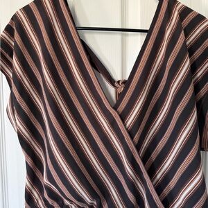 Xhilaration Brown and White Striped Wrap Top
